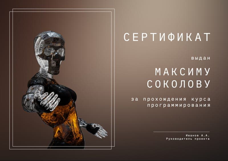 Темный с 3d Изображением Робота Сертификат